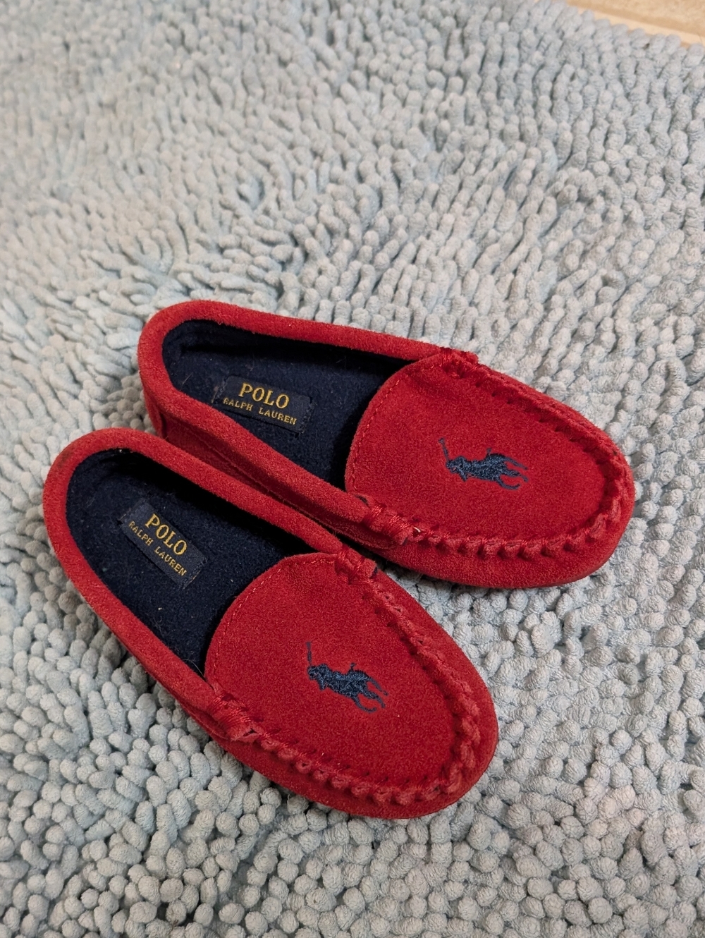 Polo by Ralph Lauren Kids Red Suede Moccasin Slippers